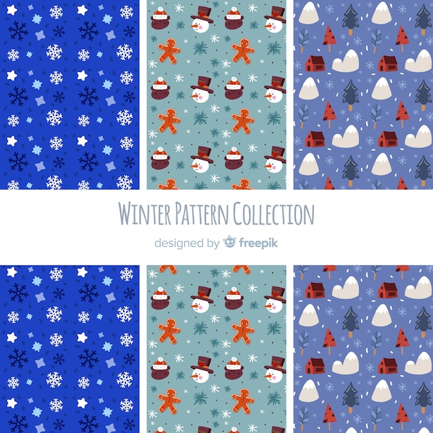 Free vector lovely hand drawn winter pattern collection