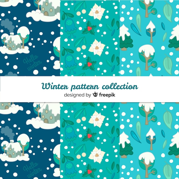 Free vector lovely hand drawn winter pattern collection