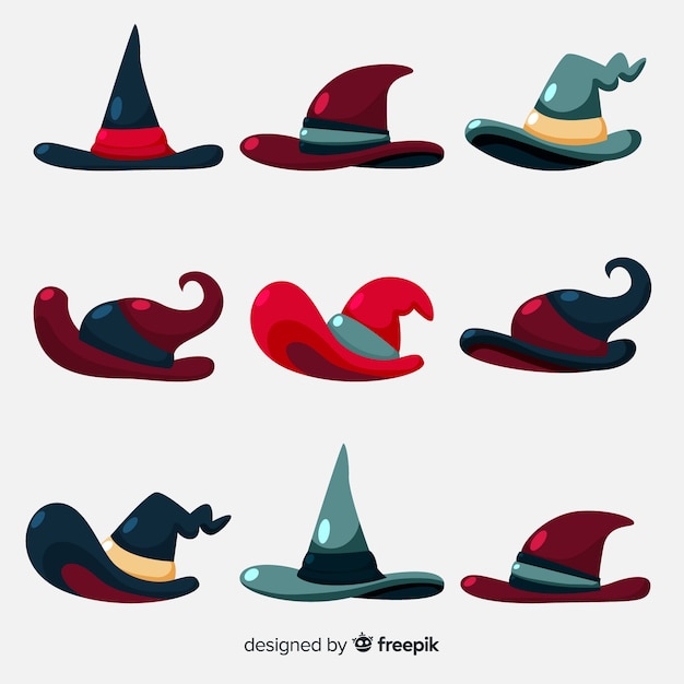 Free vector lovely hand drawn witch hat collection