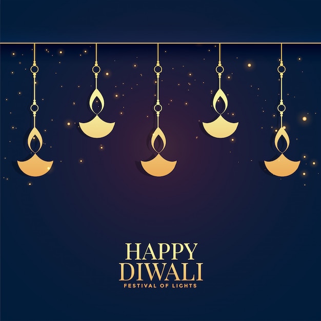 Free Vector lovely happy diwali golden diya  background