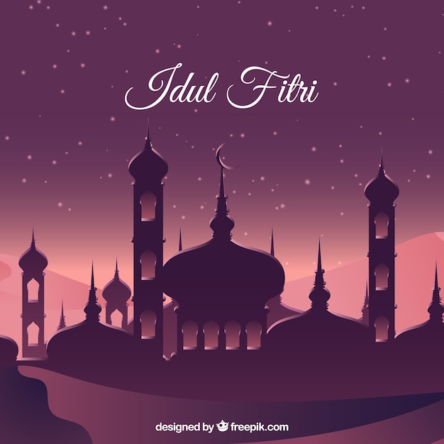 Lovely idul fitri background with flat design