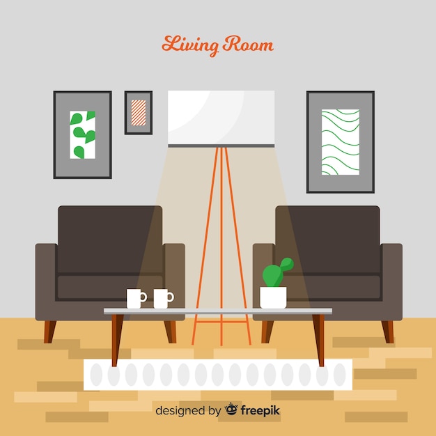 Free vector lovely living room with flat design