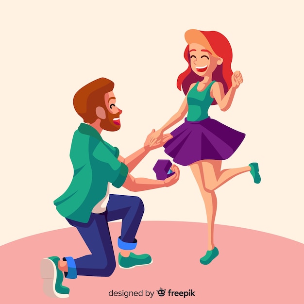 Lovely marriage proposal composition with flat design