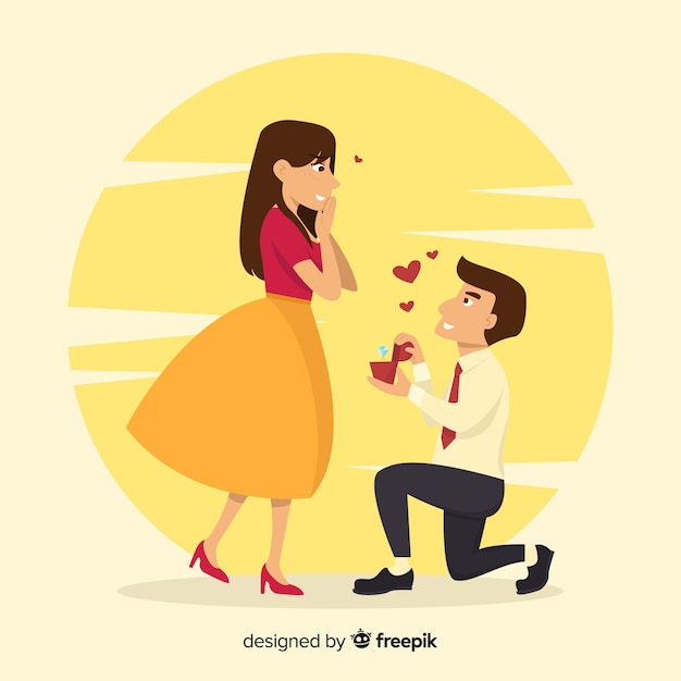 Free vector lovely marriage proposal composition with flat design