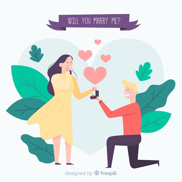 Free Vector lovely marriage proposal composition with flat design