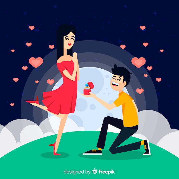 Free Vector lovely marriage proposal composition with flat design