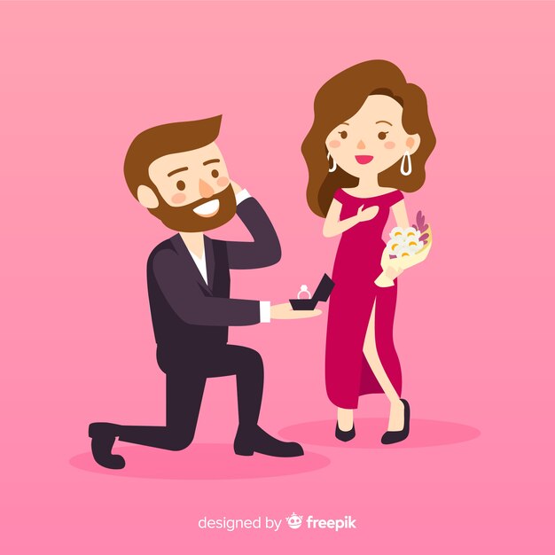 Lovely marriage proposal composition with flat design