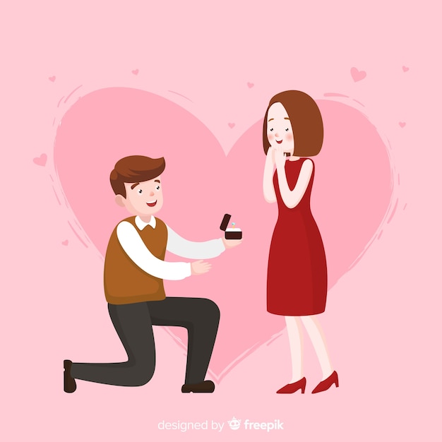 Free Vector lovely marriage proposal with cartoon style