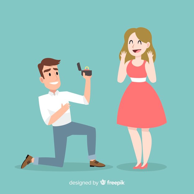 Lovely marriage proposal with cartoon style