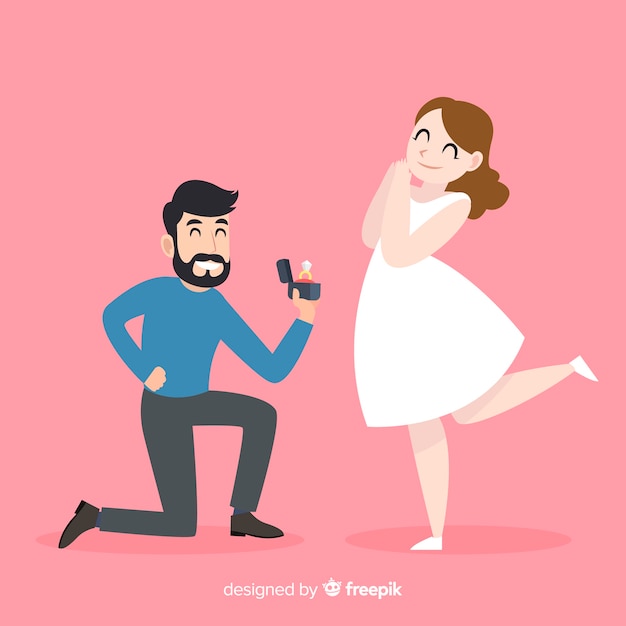 Free vector lovely marriage proposal with cartoon style