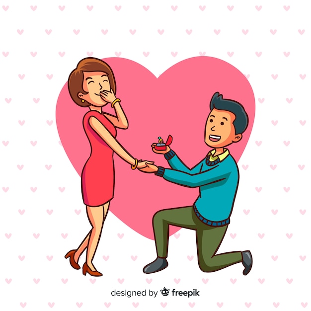 Free vector lovely marriage proposal with cartoon style