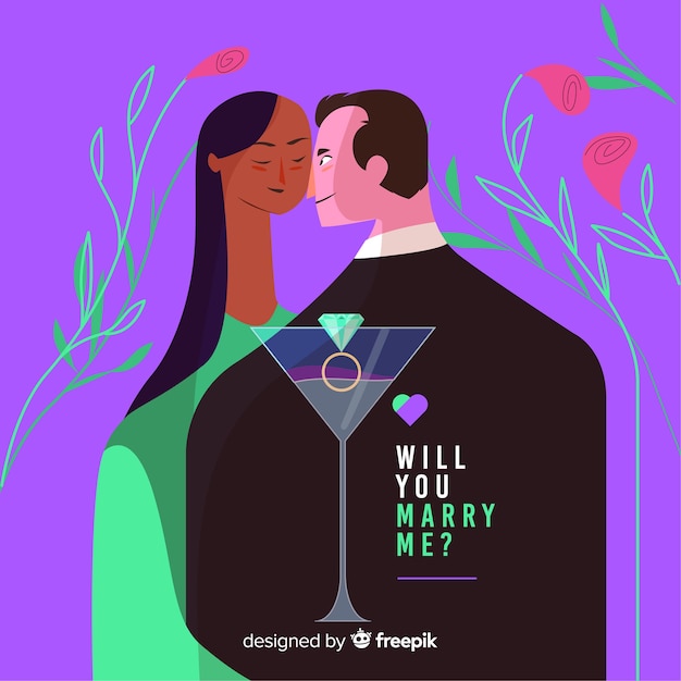 Free Vector lovely marriage proposal with flat design