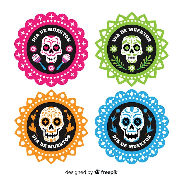 Lovely mexican festivity badge collection with flat design