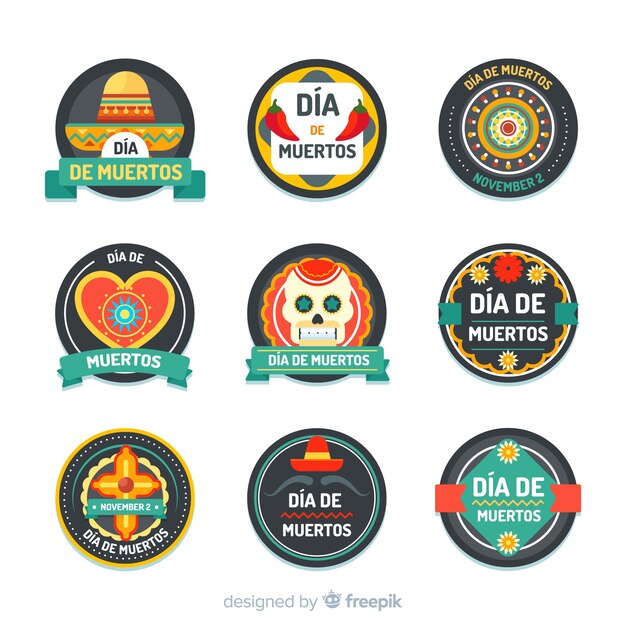 Lovely mexican festivity badge collection with flat design