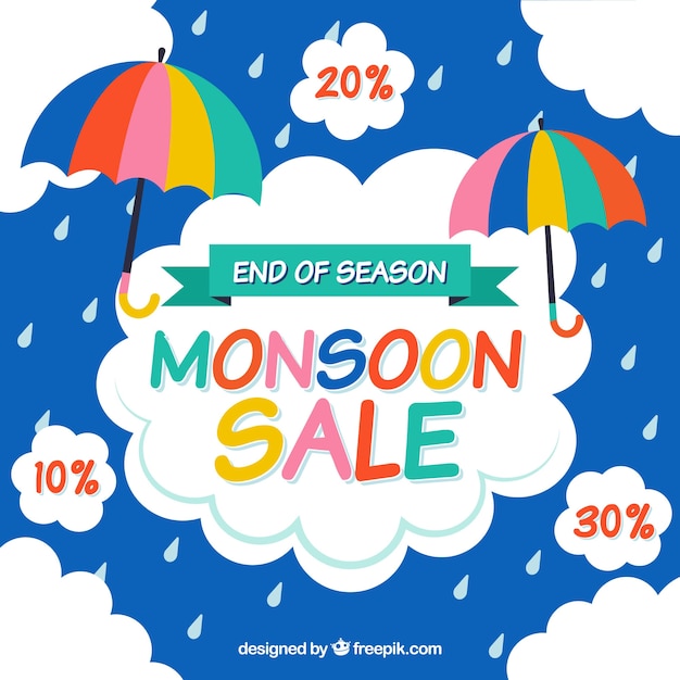 Lovely monsoon sale composition with flat design