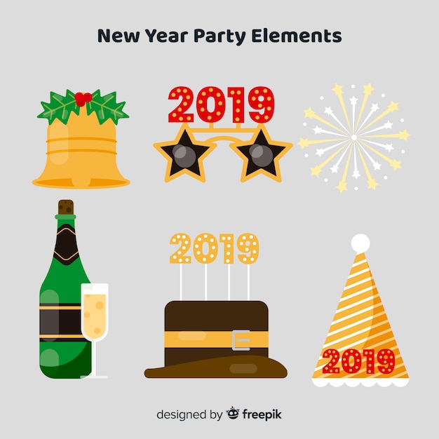 Free Vector lovely new year party element collection with flat design