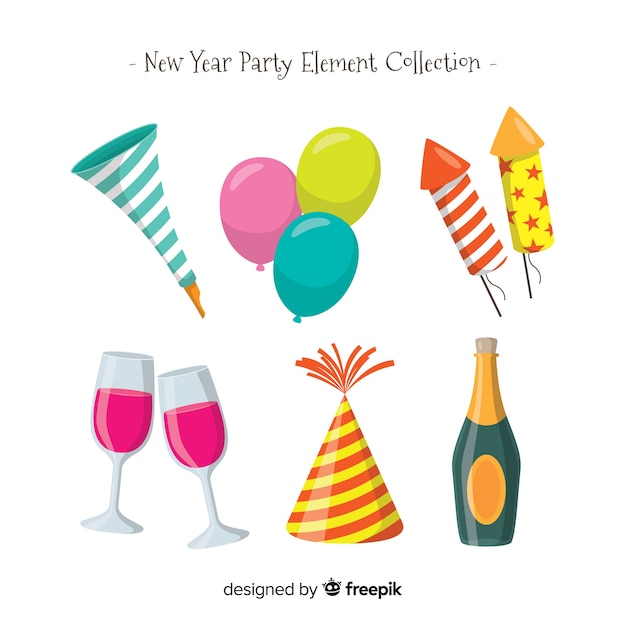 Free Vector lovely new year party element collection with flat design