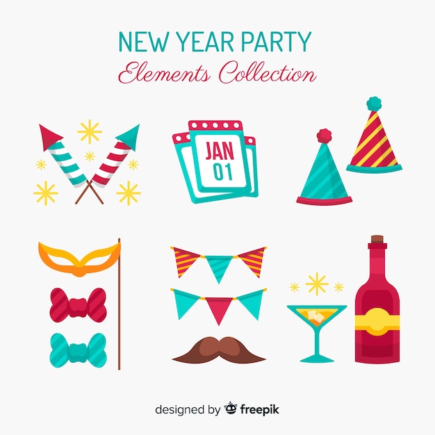 Free Vector lovely new year party element collection with flat design