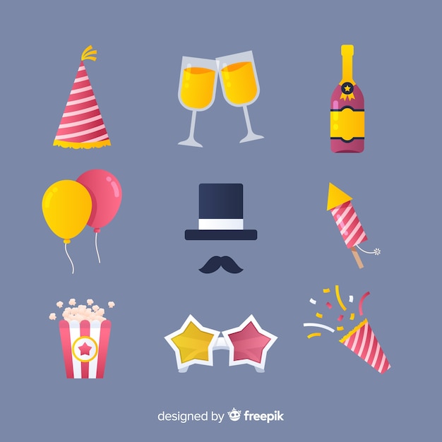 Lovely new year party element collection with flat design