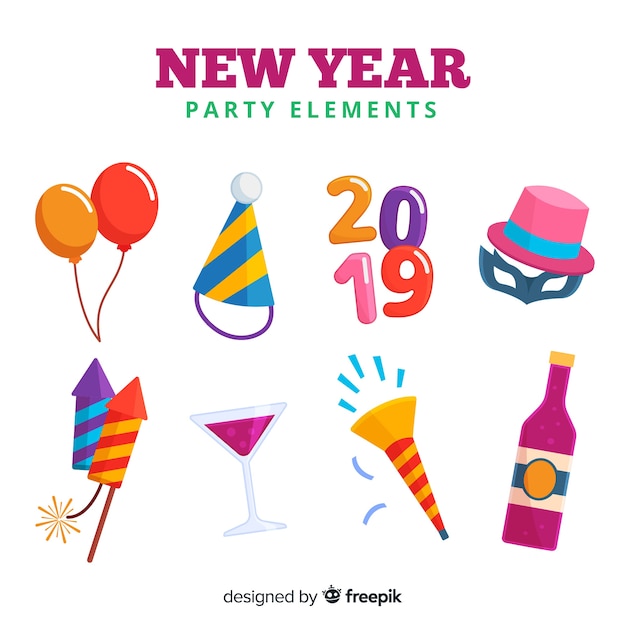 Lovely new year party element collection with flat design