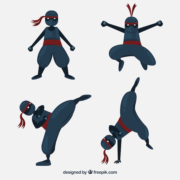 Free Vector lovely ninja character collection with flat design