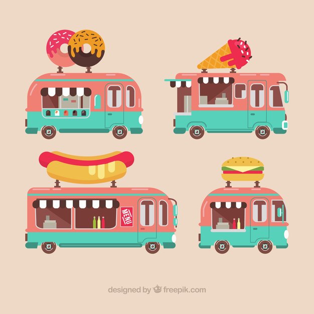 Lovely pack of flat food trucks