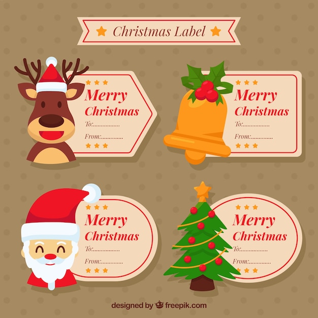 Free Vector lovely pack of funny christmas labels