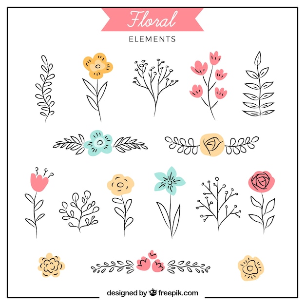 Lovely pack of hand drawn floral elements