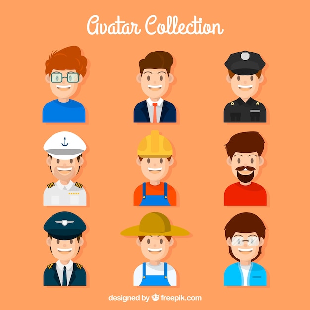 Free Vector lovely pack of male workers avatars