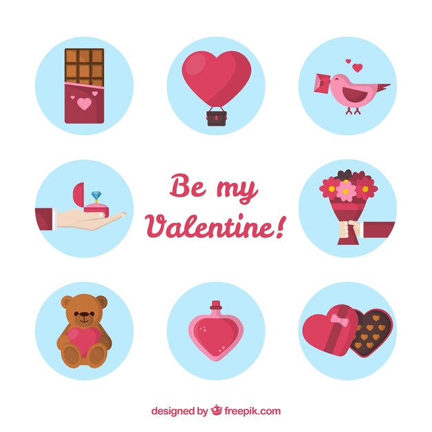 Lovely pack of valentine elements with flat design