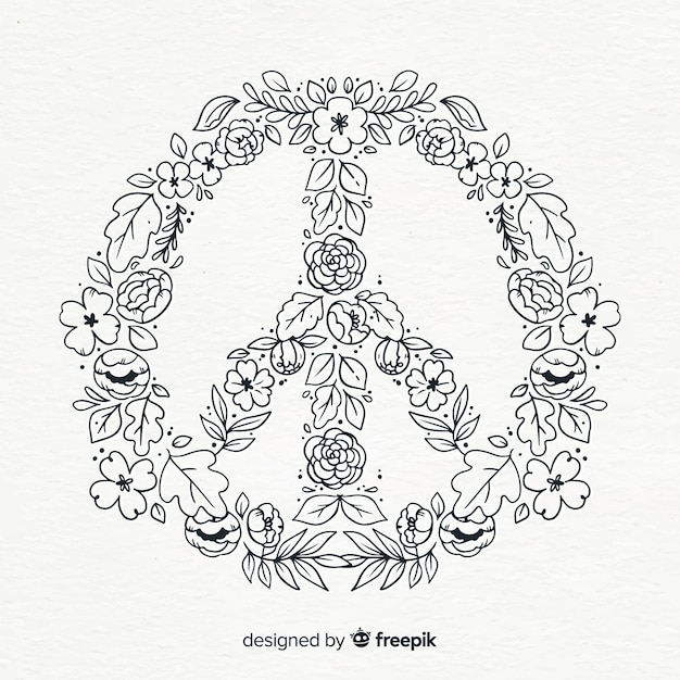 Free Vector lovely peace symbol with floral style