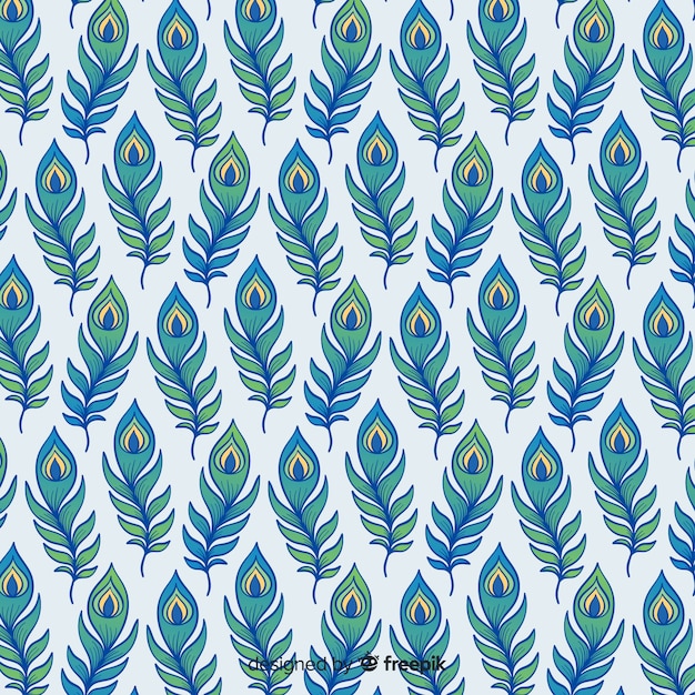 Free vector lovely peacock feather pattern with flat design