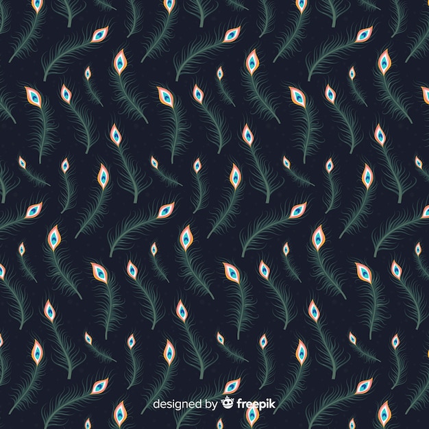 Free vector lovely peacock feather pattern with flat design