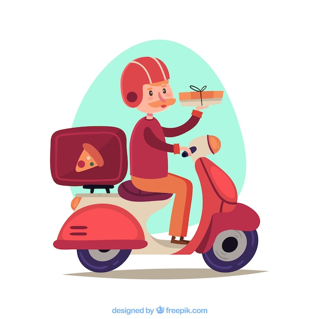 Lovely pizza delivery man on scooter