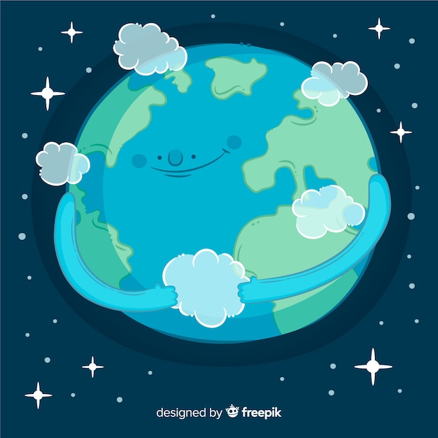 Free Vector lovely planet earth with hand drawn style