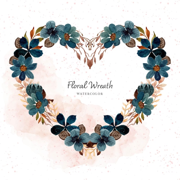 Free vector lovely rustic indigo blue watercolor floral wreath with abstract stain