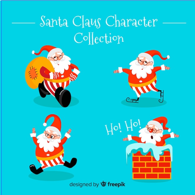 Free vector lovely santa claus character collection with flat design