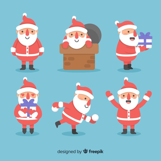 Lovely santa claus character collection with flat design