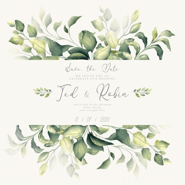 Free Vector lovely save the date invitation with watercolor leaves