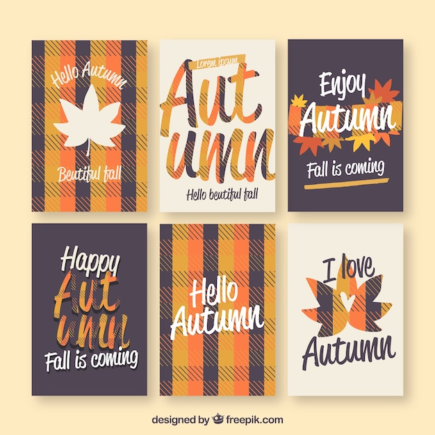 Free Vector lovely set of autumn cards with flat design