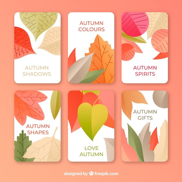 Free Vector lovely set of autumn cards with flat design