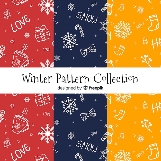 Free vector lovely set of colorful winter patterns