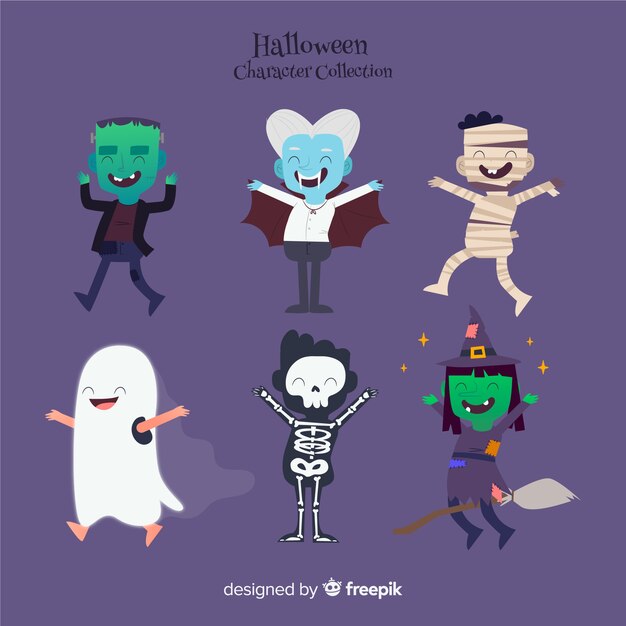 Lovely set of halloween characters with flat design