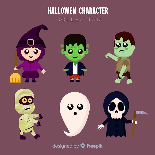 Lovely set of halloween characters with flat design