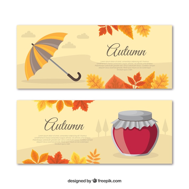 Lovely set of hand drawn autumn banners