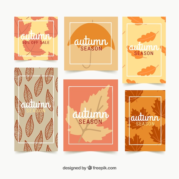 Free Vector lovely set of hand drawn autumn cards