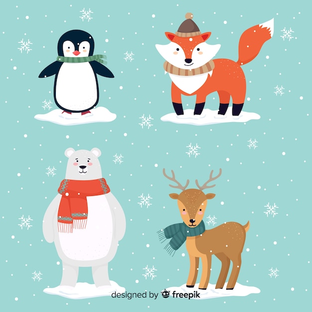 Free vector lovely set of hand drawn winter animals