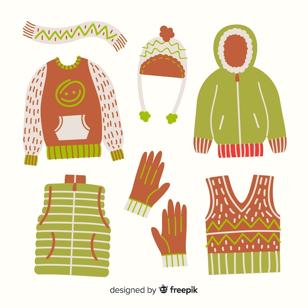 Free Vector lovely set of hand drawn winter clothes