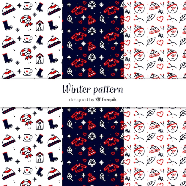 Free vector lovely set of hand drawn winter patterns