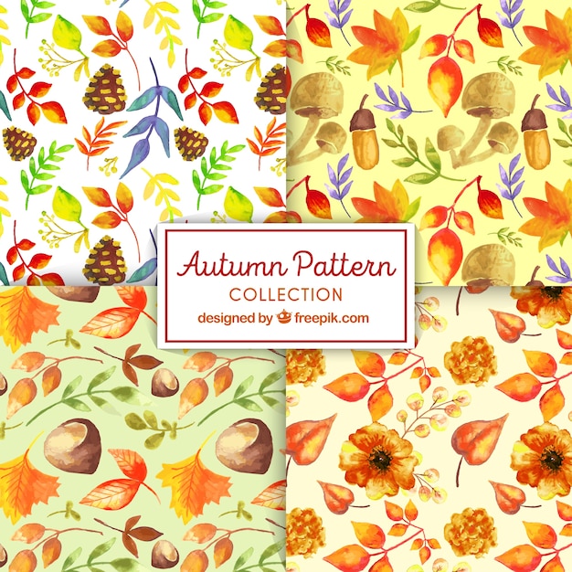 Free Vector lovely set of watercolor autumn patterns